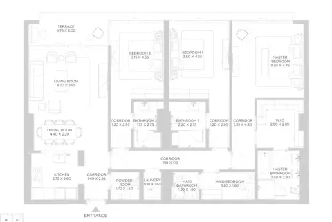Plattegrond van 3 slaapkamers in Rixos Phase 2 By Nakheel