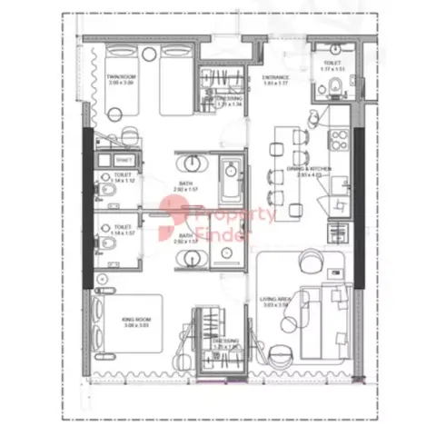 Plattegrond van 2 slaapkamers in Mama Residences