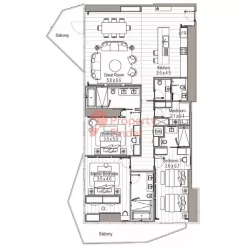 Plattegrond van 3 slaapkamers in Fairmont Residences By RSG