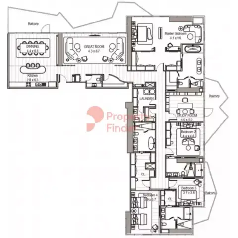 Plattegrond van 4 slaapkamers in Fairmont Residences By RSG