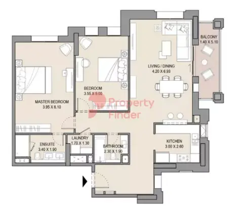 Plattegrond van 2 slaapkamers in MJL 7