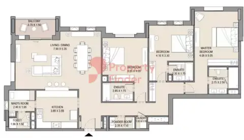 Plattegrond van 3 slaapkamers in MJL 7
