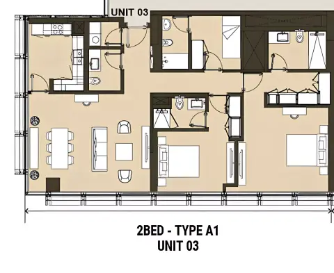 Plattegrond van 2 slaapkamers in Residence 110