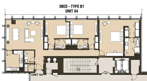Plattegrond van 3 slaapkamers in Residence 110