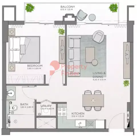 Plattegrond van 1 slaapkamer in Celadon Phase 3 City Walk By Meraas