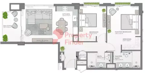 Plattegrond van 2 slaapkamers in Celadon Phase 3 City Walk By Meraas