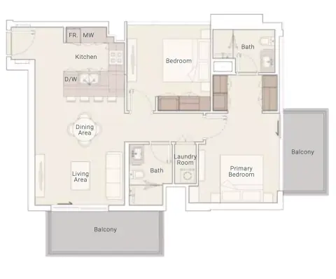 Plattegrond van 2 slaapkamers in Rosemont Residences