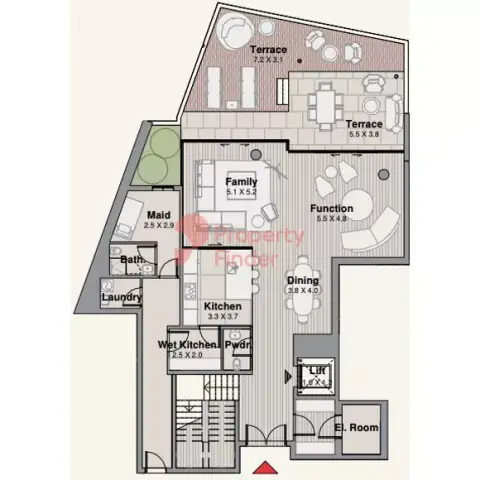 Plattegrond van 2 slaapkamers in BVLGARI Marina Lofts