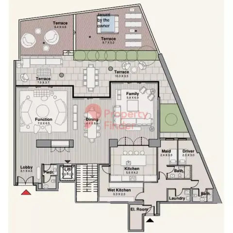 Plattegrond van 4 slaapkamers in BVLGARI Marina Lofts
