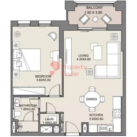 Plattegrond van 1 slaapkamer in Jadeel Phase 3 By Meraas