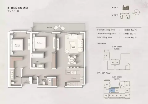 Plattegrond van 2 slaapkamers in Art Bay East
