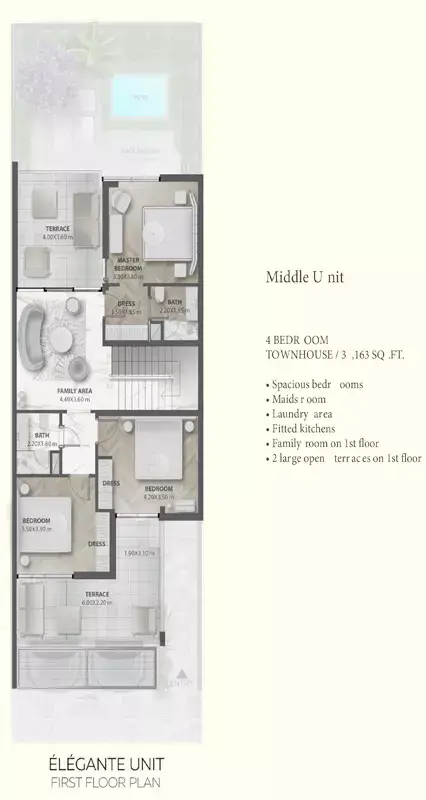Plattegrond van 4 slaapkamers in Elie Saab Vie Townhouses By G&Co