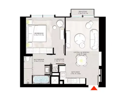 Plattegrond van 1 slaapkamer in St Regis The Residences