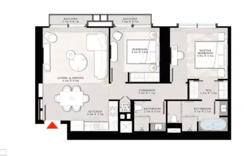 Plattegrond van 2 slaapkamers in St Regis The Residences
