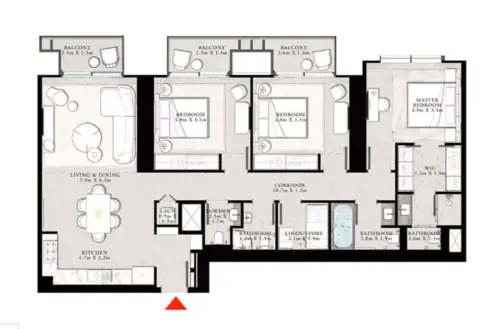 Plattegrond van 3 slaapkamers in St Regis The Residences