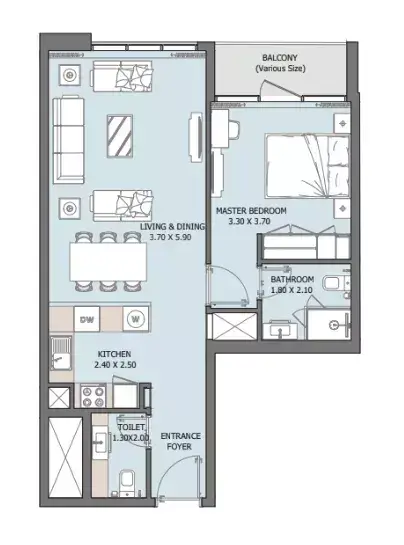 Plattegrond van 1 slaapkamer in Verdana X
