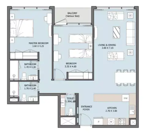 Plattegrond van 2 slaapkamers in Verdana X