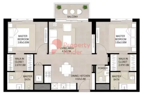 Plattegrond van 2 slaapkamers in Ayala on the Park