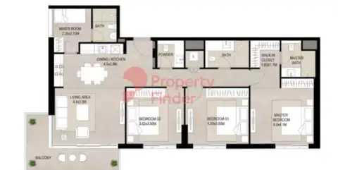 Plattegrond van 3 slaapkamers in Ayala on the Park