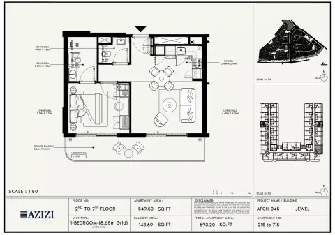 Plattegrond van 1 slaapkamer in Azizi Jewel