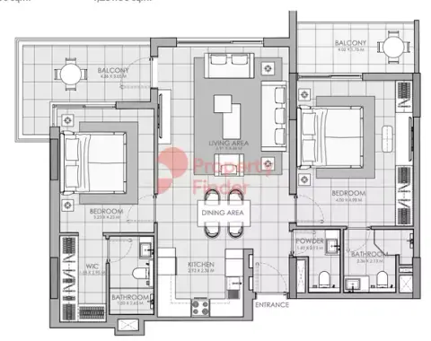 Plattegrond van 2 slaapkamers in MAG City Meydan