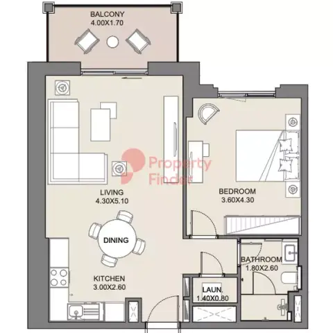 Plattegrond van 1 slaapkamer in Jadeel Phase 2 By Meraas
