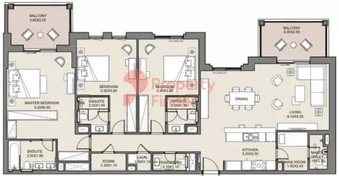Plattegrond van 3 slaapkamers in Jadeel Phase 2 By Meraas