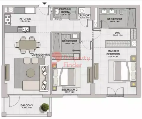 Plattegrond van 2 slaapkamers in Le Ciel