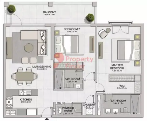 Plattegrond van 3 slaapkamers in Le Ciel