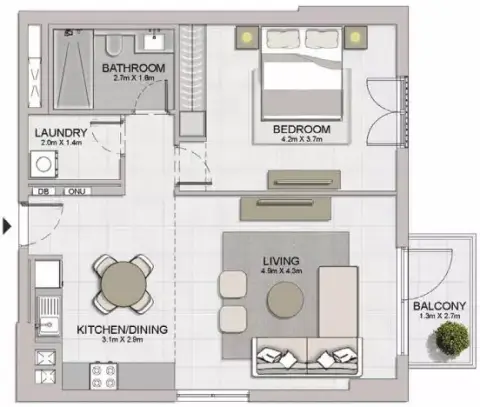 Plattegrond van 1 slaapkamer in Le Ciel