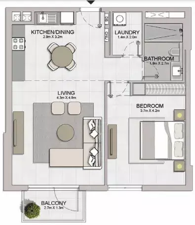 Plattegrond van 2 slaapkamers in Le Ciel
