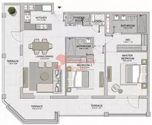 Plattegrond van 2 slaapkamers in Le Ciel