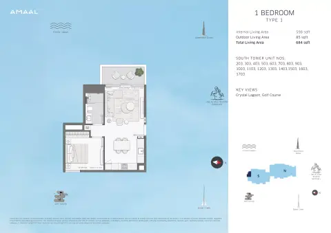 Plattegrond van 1 slaapkamer in Amaal 8