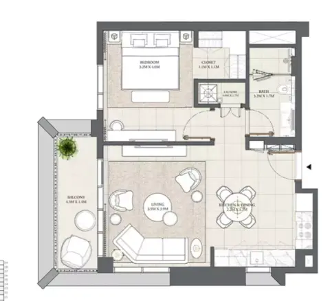 Plattegrond van 1 slaapkamer in Cedar Creek Beach