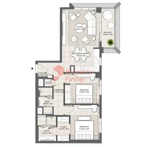 Plattegrond van 2 slaapkamers in Cedar Creek Beach