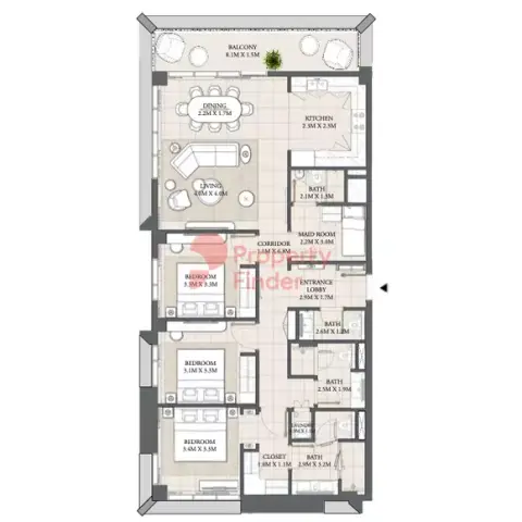 Plattegrond van 3 slaapkamers in Cedar Creek Beach