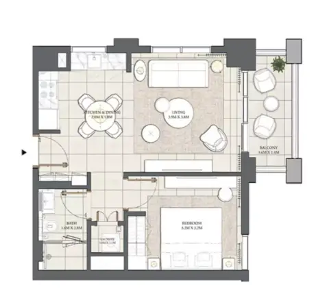 Plattegrond van 1 slaapkamer in Cedar Creek Beach