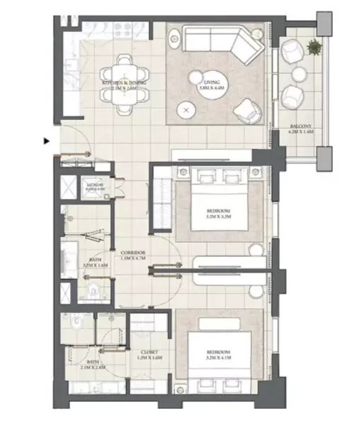 Plattegrond van 2 slaapkamers in Cedar Creek Beach