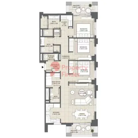 Plattegrond van 3 slaapkamers in Cedar Creek Beach