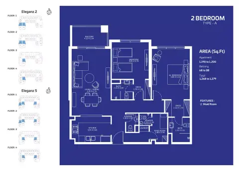 Plattegrond van 2 slaapkamers in Eleganz By Danube