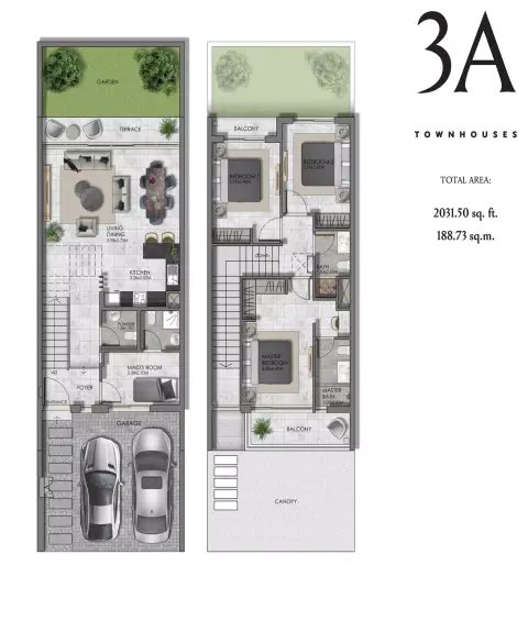 Plattegrond van 3 slaapkamers in MAG City Townhouses