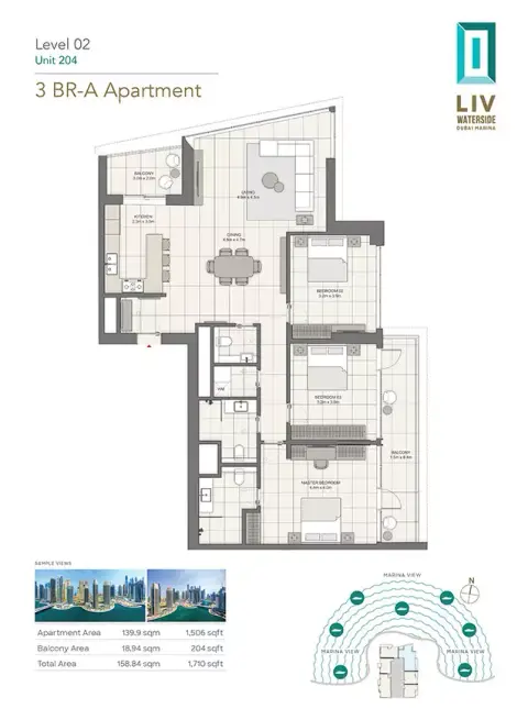 Plattegrond van 3 slaapkamers in LIV Waterside