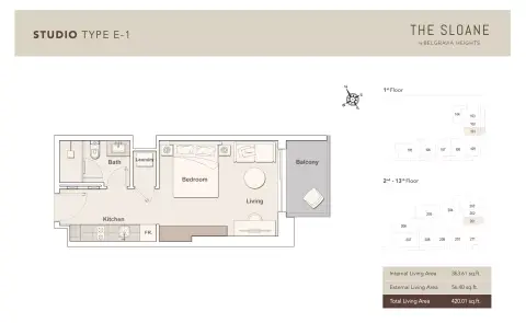 Plattegrond van Studio in The Sloane