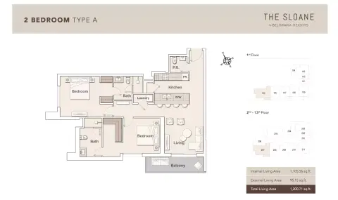 Plattegrond van 2 slaapkamers in The Sloane