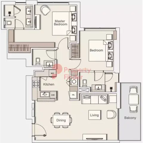 Plattegrond van 2 slaapkamers in Wilton Park Residences Phase 2 By Ellington