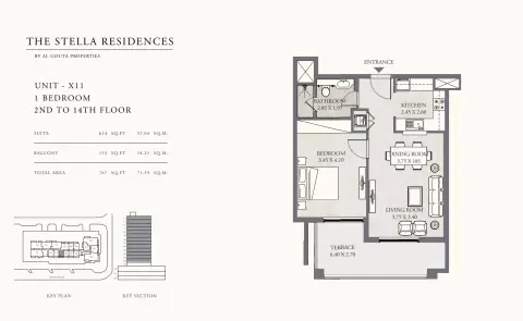 Plattegrond van 1 slaapkamer in The Stella Residences