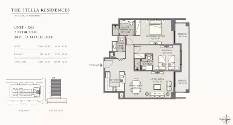 Plattegrond van 2 slaapkamers in The Stella Residences