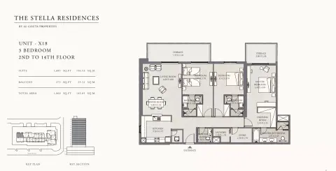 Plattegrond van 3 slaapkamers in The Stella Residences