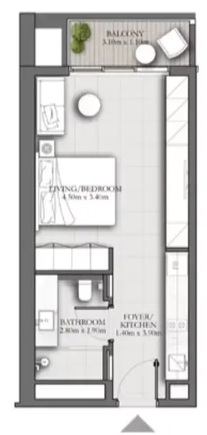 Plattegrond van Studio in Roma Residences