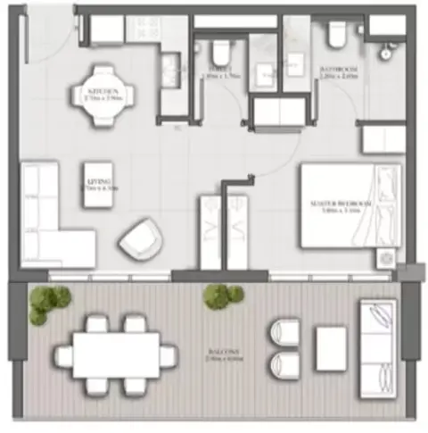 Plattegrond van 1 slaapkamer in Roma Residences